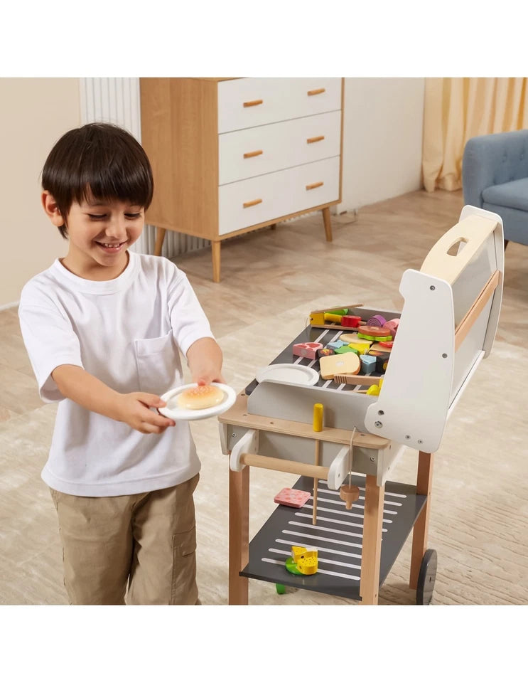 barbecue giocattolo in legno set bbq gioco con cibo e accessori per bambini