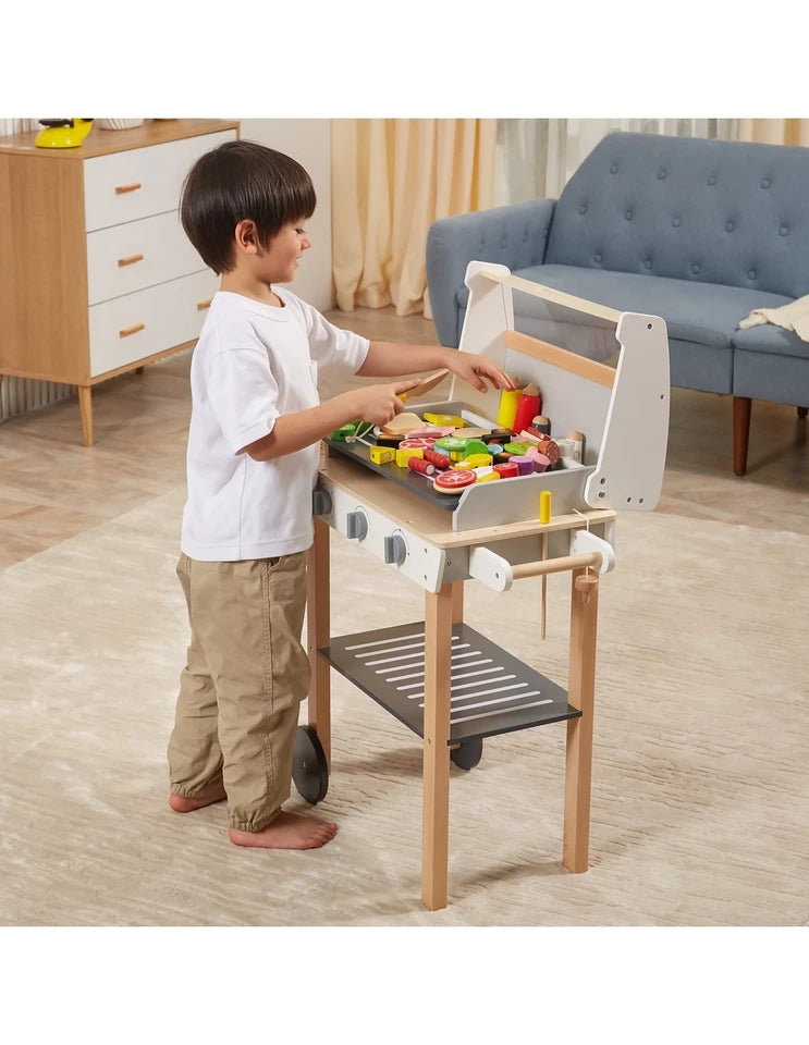 barbecue giocattolo in legno set bbq gioco con cibo e accessori per bambini
