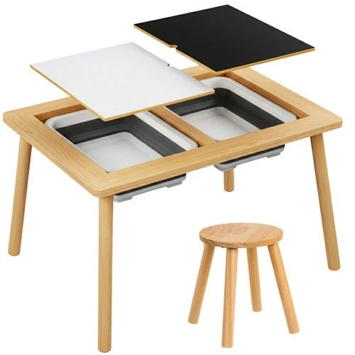 TAVOLO PER BAMBINI In LEGNO + 1 SEDIA TAVOLINO GIOCO STUDIO LAVAGNA CONTENITORI