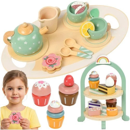 Gioco Pasticcere Giocattolo in legno dolci e set per il tè bambini + accessori
