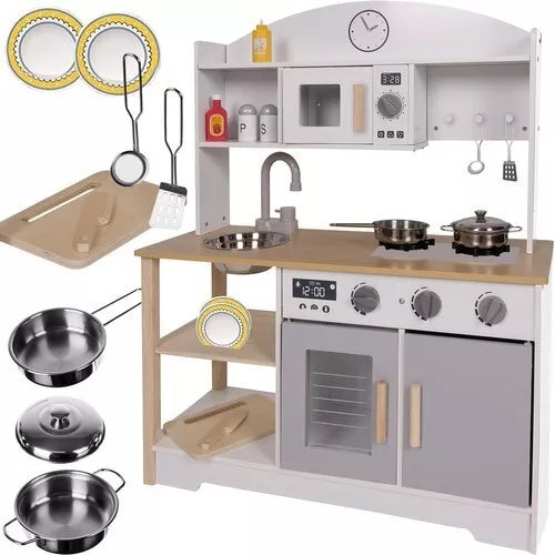 CUCINA PER BAMBINI IN LEGNO con pentole e accessori lavello e forno giocattolo