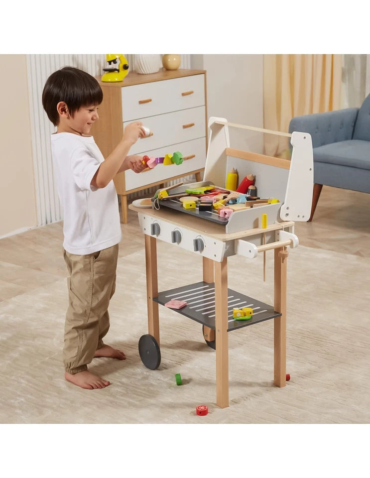 barbecue giocattolo in legno set bbq gioco con cibo e accessori per bambini