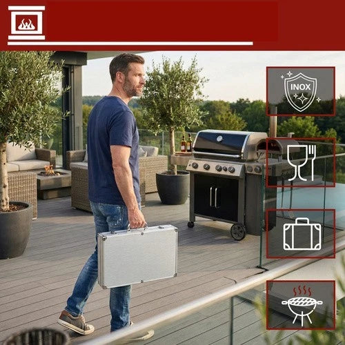 Set Accessori Barbecue 26 Pezzi in Acciaio inox- Valigetta Portatile Kit griglia