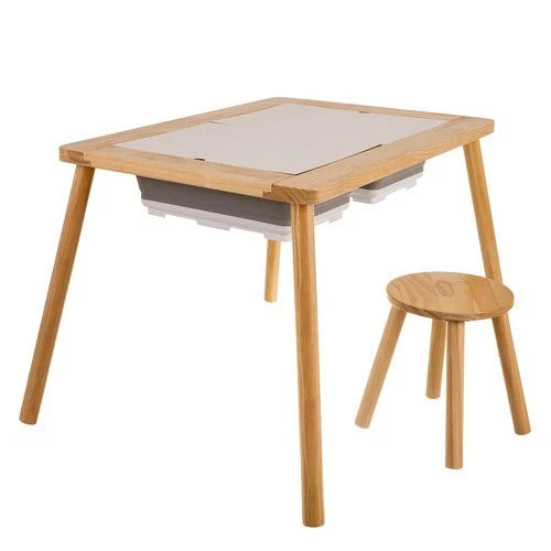 TAVOLO PER BAMBINI In LEGNO + 1 SEDIA TAVOLINO GIOCO STUDIO LAVAGNA CONTENITORI