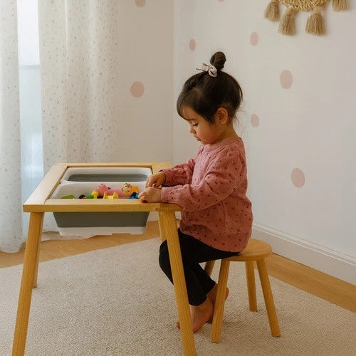 TAVOLO PER BAMBINI In LEGNO + 1 SEDIA TAVOLINO GIOCO STUDIO LAVAGNA CONTENITORI