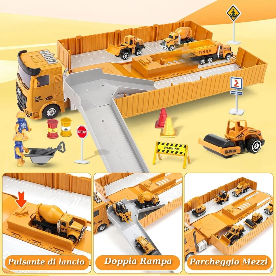 Camion Giocattolo per Bambini Veicoli da Cantiere Gru Gioco Betoniera Garage ecc