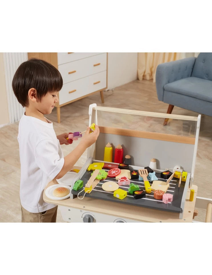 barbecue giocattolo in legno set bbq gioco con cibo e accessori per bambini