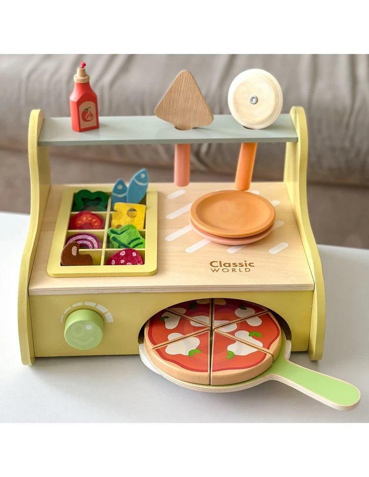 forno della pizza giocattolo in legno cibo e accessori gioco cucina chef pizza