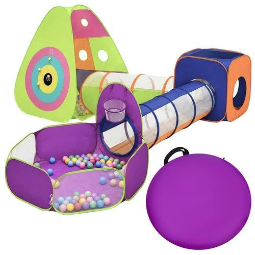 Tenda da gioco 5 in 1 Area gioco interni esterni per bambini pop-up + tunnel, casetta, palline canestro bersaglio
