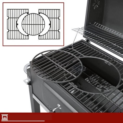bbq barbecue carbone carbonella griglia ghisa + coperchio soffiatore accessori