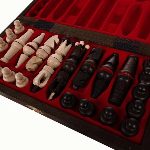 Scacchiera in legno carpino massiccio di lusso, pieghevole scacchi con valigetta