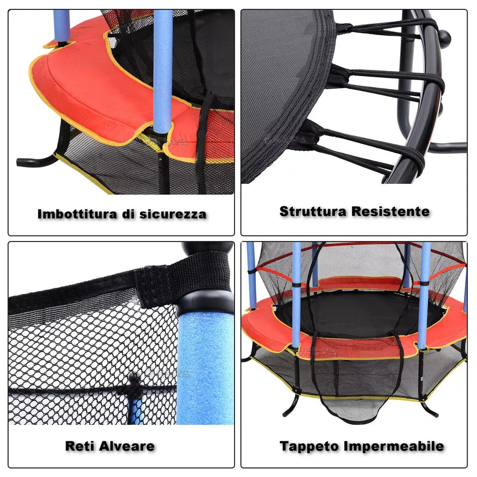 Trampolino Tappeto Elastico Bambini Rete Sicurezza Giardino Giochi h. 202 cm