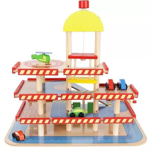 Box Garage in legno 3 piani set gioco garage pista macchine per bambini +veicoli