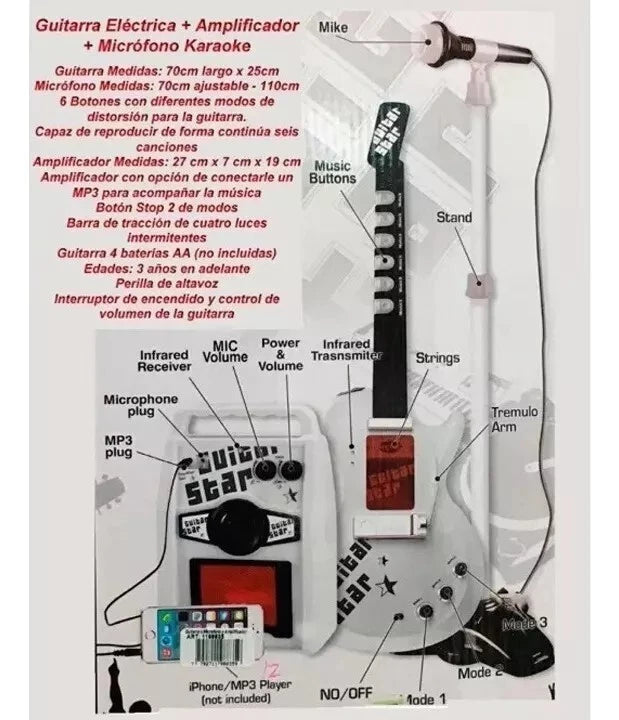 chitarra elettrica giocattolo bambini CON MICROFONO ASTA chitarra rock