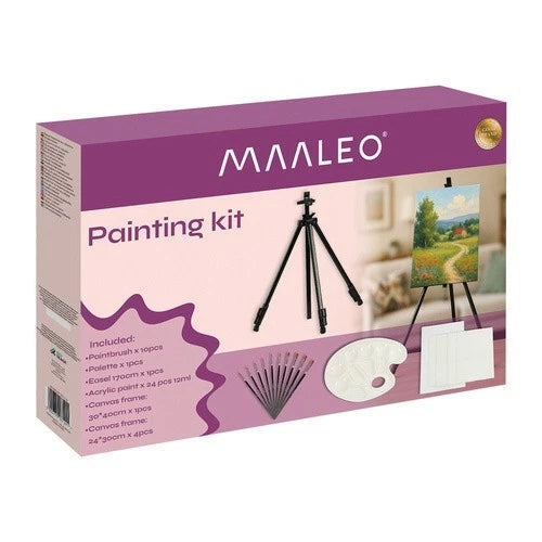 set pittura colori acrilici con pennelli cavalletto regolabile tavolozza e tele