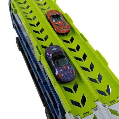 Camion giocattolo bambini con 6 auto in metallo a retrocarica pista garage gioco