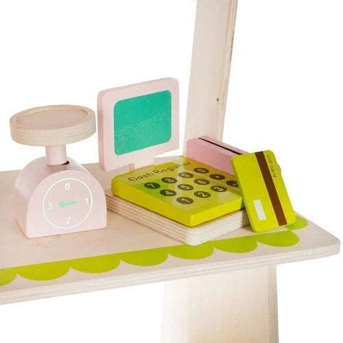 Banco del mercato Giocattolo, Gioco frutta verdura supermercato in Legno per Bambini