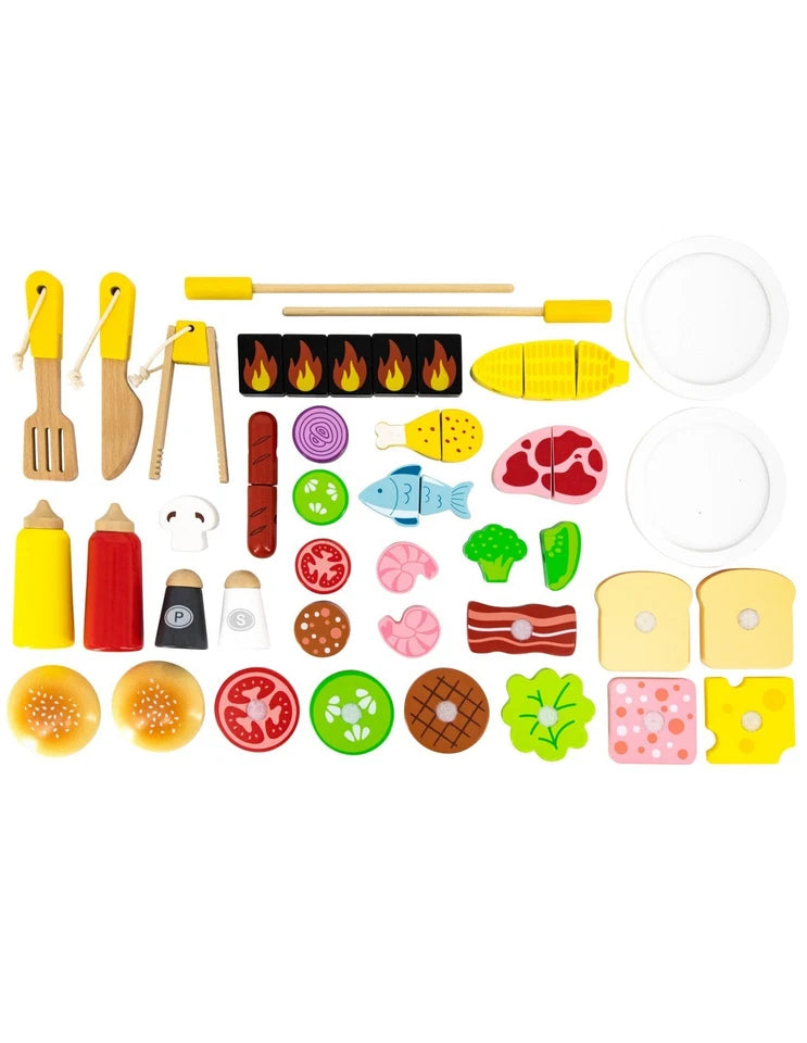 barbecue giocattolo in legno set bbq gioco con cibo e accessori per bambini