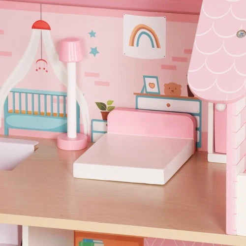 Casa delle Bambole in Legno XXL con luci Led 3 piani con mobili e accessori
