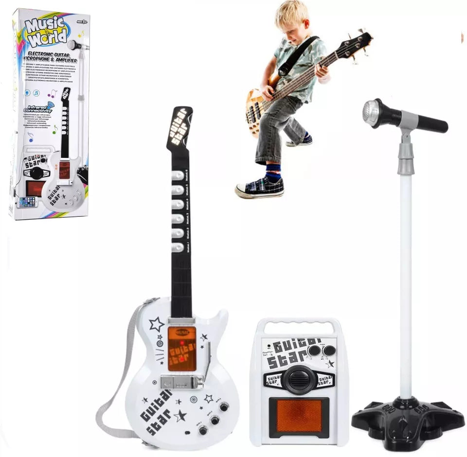 chitarra elettrica giocattolo bambini CON MICROFONO ASTA chitarra rock