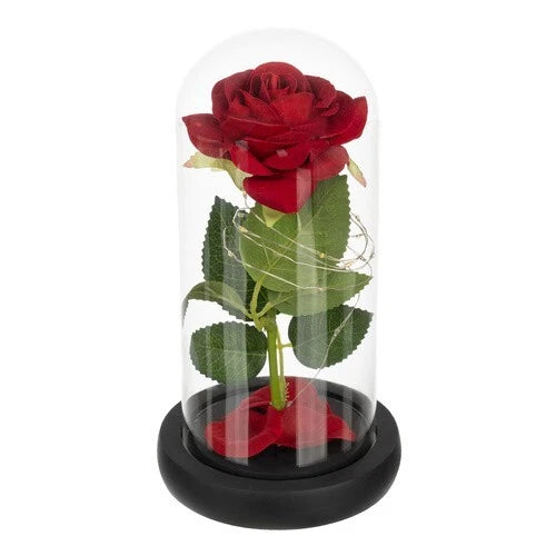 Rosa Eterna luci led Bella La Bestia Rosa Stabilizzata In Vetro + scatola regalo