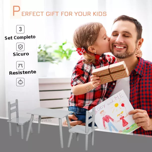 TAVOLO PER BAMBINI In LEGNO + 2 SEDIE TAVOLINO DA GIOCO E STUDIO camera bambini