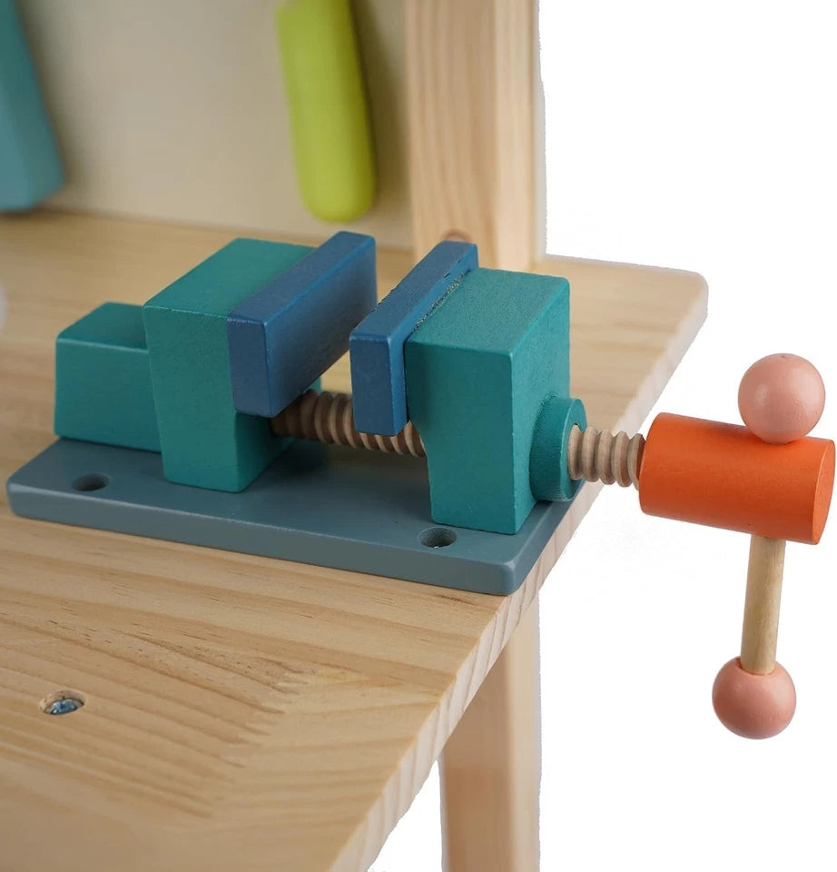 BANCO da lavoro giocattolo in legno con ATTREZZI banchetto bambini GIOCO h.79 cm