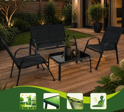 SET mobili TERRAZZO DA GIARDINO 4 POSTI sedie tavolo panca divano in acciaio