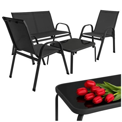 SET mobili TERRAZZO DA GIARDINO 4 POSTI sedie tavolo panca divano in acciaio