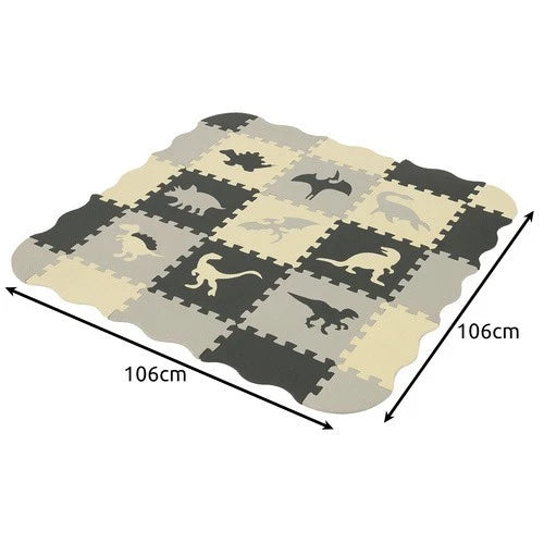 TAPPETO PUZZLE DINOSAURI GRANDE IN GOMMA PER BAMBINI SET 25 PEZZI TOT CM.106X106