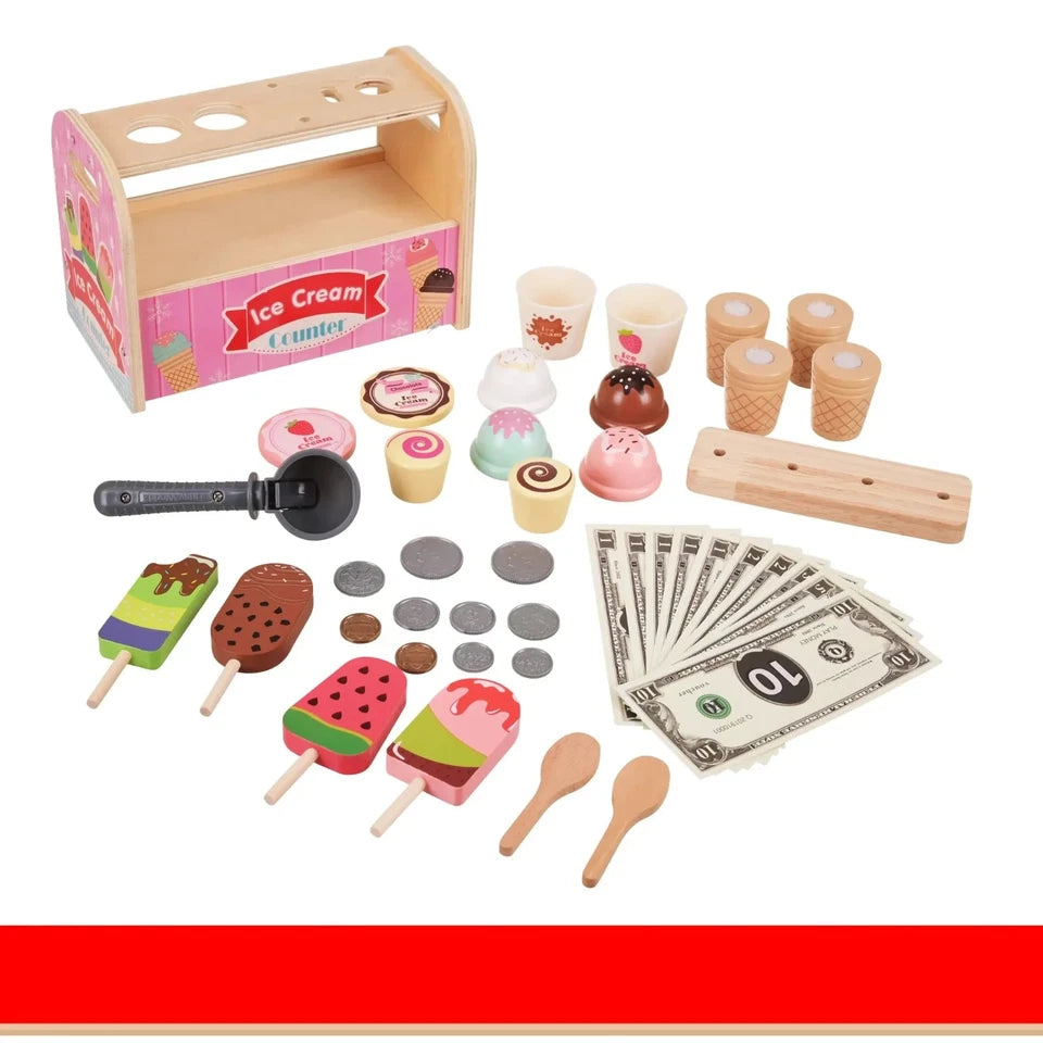giocattolo in legno "la mia gelateria" set gioco gelati con accessori e dolci
