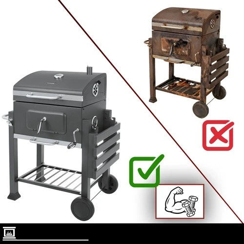 bbq barbecue carbone carbonella griglia ghisa + coperchio soffiatore accessori