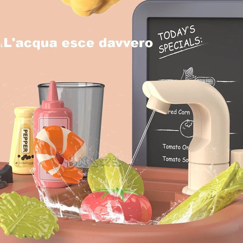 Cucina Giocattolo per bambini con vapore acqua Suoni Luci  e Accessori Inclusi