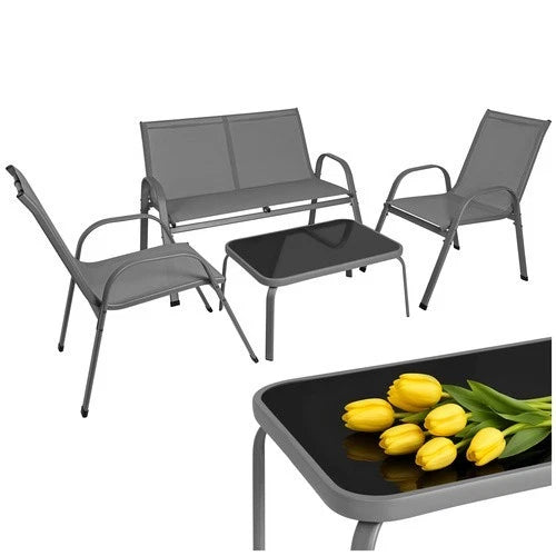 SET mobili DA GIARDINO TERRAZZO 4 POSTI sedie tavolo panca divano in acciaio