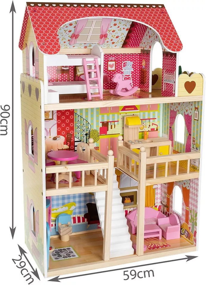 Casa delle Bambole in Legno villa bambole fashion per bambine accessori e luce