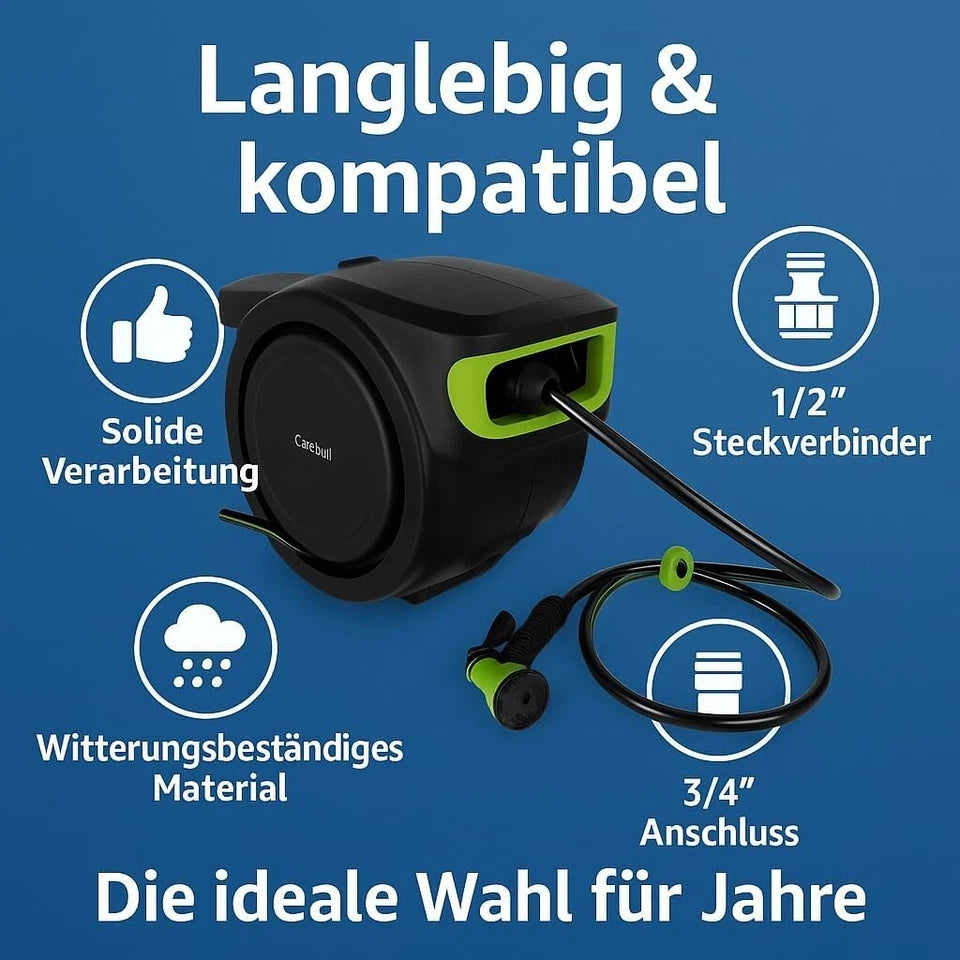 AVVOLGITUBO AUTOMATICO ACQUA GIARDINO GIREVOLE ED AUTOAVVOLGENTE A PARETE 25 MT