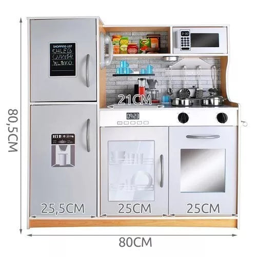 CUCINA PER BAMBINI IN LEGNO CUCINA GRANDE con FRIGO FORNO ACCESSORI e luce
