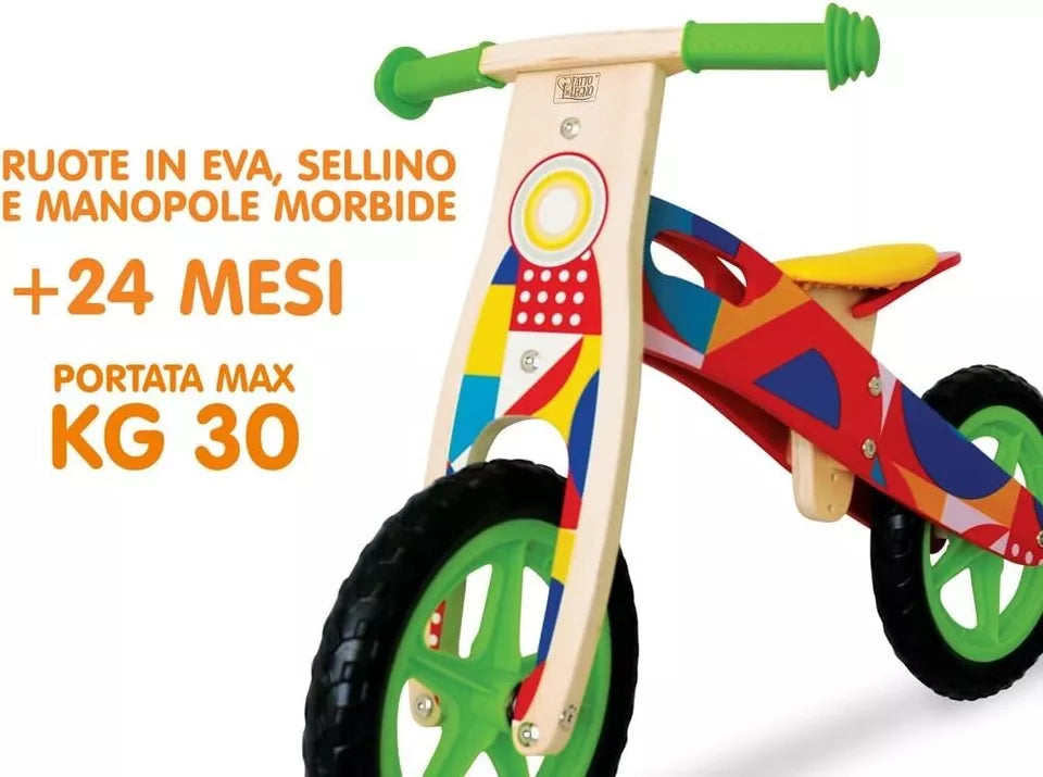 Bicicletta in LEGNO  SENZA PEDALI MOTO CAVALCABILE EQUILIBRIO BICI PRIMI PASSI