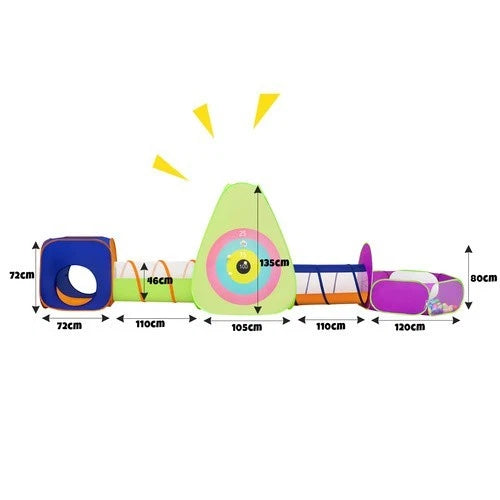 Tenda da gioco 5 in 1 Area gioco interni esterni per bambini pop-up + tunnel, casetta, palline canestro bersaglio
