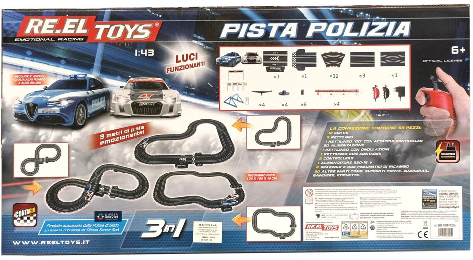 Pista elettrica 3 metri pista auto della polizia con alimentatore 2 telecomandi 2 auto con luci