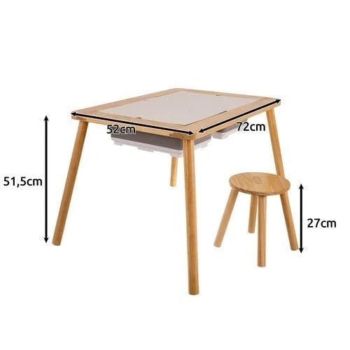 TAVOLO PER BAMBINI In LEGNO + 1 SEDIA TAVOLINO GIOCO STUDIO LAVAGNA CONTENITORI