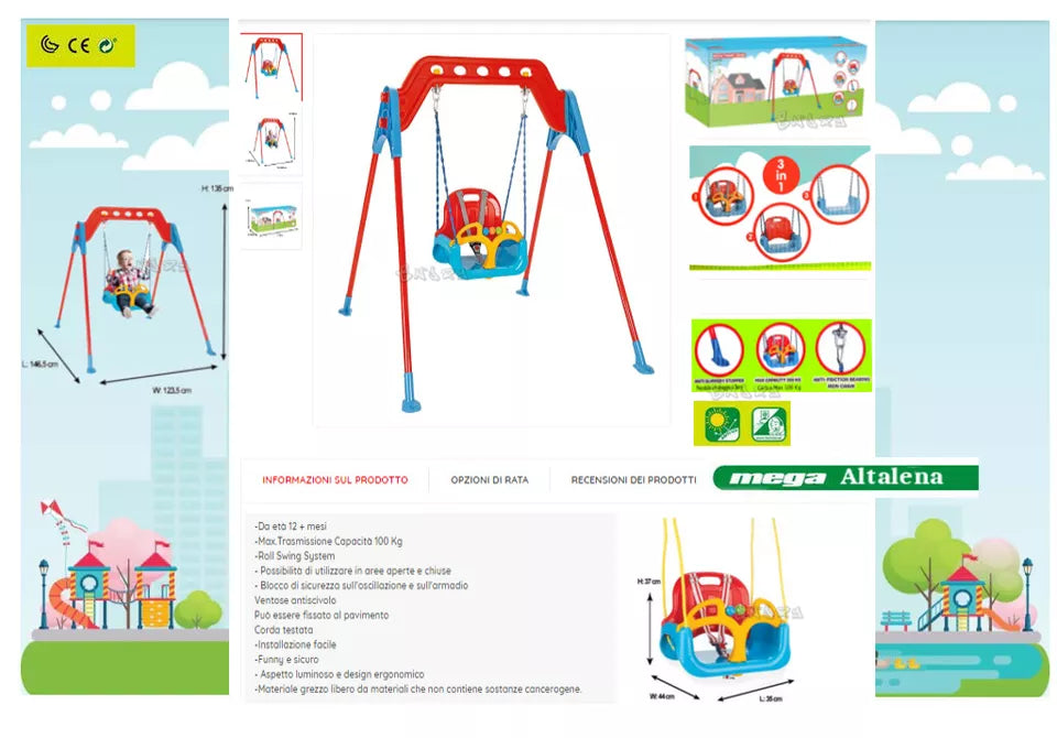 Altalena per Bambini giardino 1 posto Sedile e canestro da basket incluso