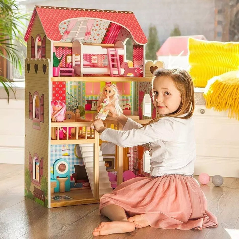 Casa delle Bambole in Legno villa bambole fashion per bambine accessori e luce