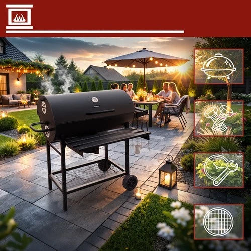 bbq barbecue xxl a carbone carbonella + accessori , soffiatore, copertura, termometro griglie