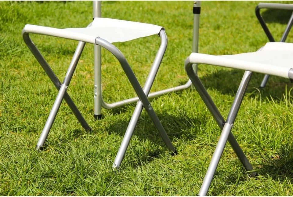 Tavolo picnic campeggio + 4 sgabelli e porta ombrellone richiudibile a valigetta