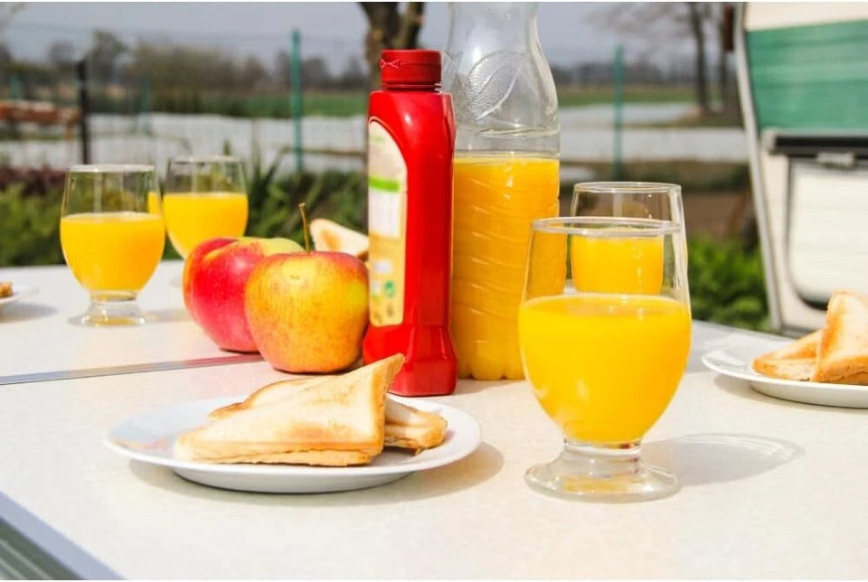 Tavolo picnic campeggio + 4 sgabelli e porta ombrellone richiudibile a valigetta