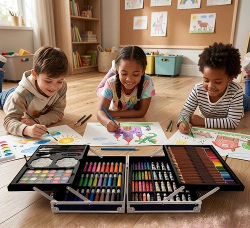 valigetta colori set pittura astronauta per bambini pastelli tempere pennarelli