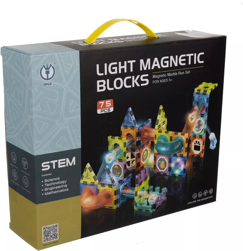 Pista per biglie luminosa 75 elementi gioco biglie costruzioni magnetiche bambini