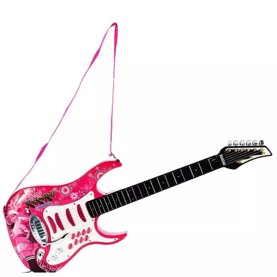 chitarra elettrica rosa set karaoke per bambina con asta microfono amplificatore