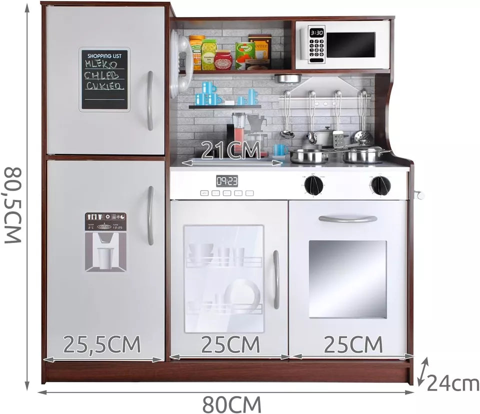 CUCINA PER BAMBINI Moderna IN LEGNO CUCINA con FRIGO FORNO PENTOLE E LUCE